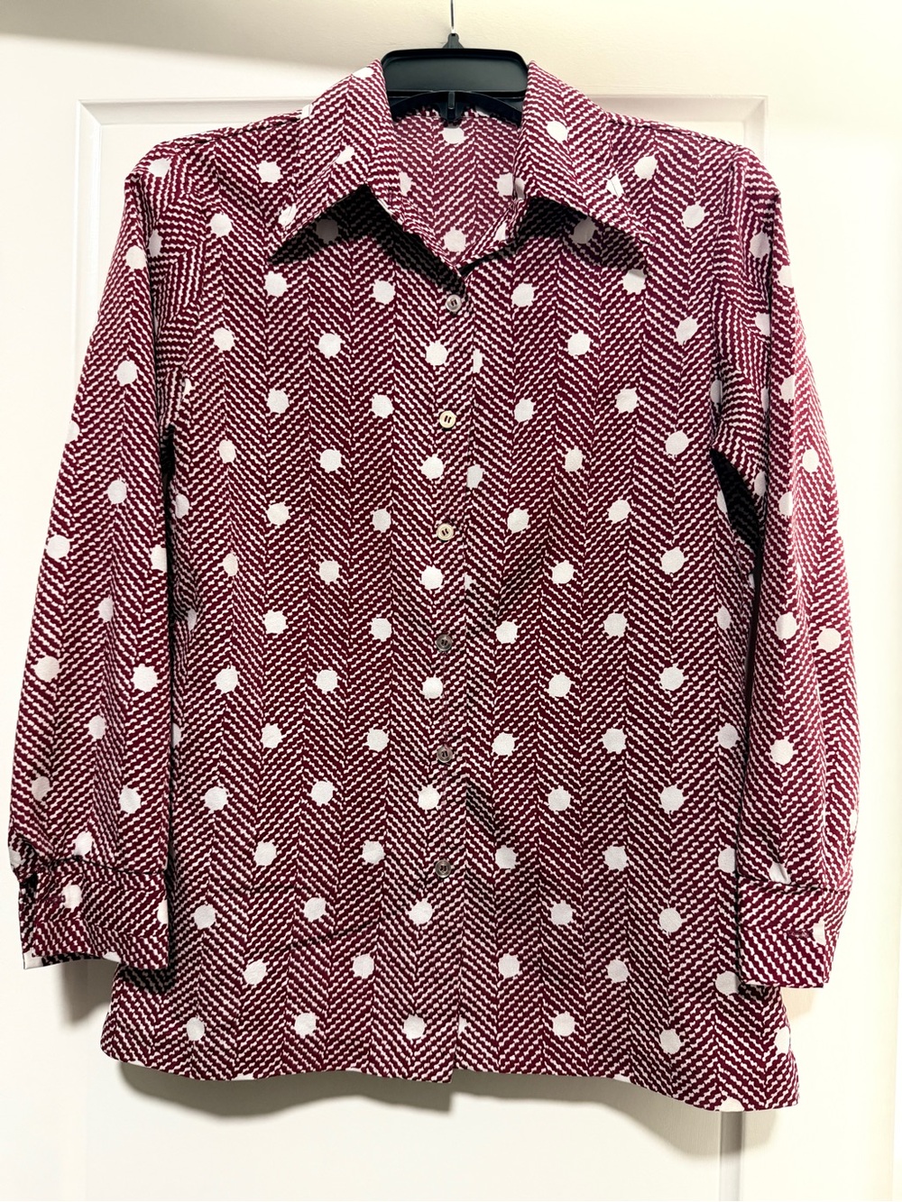 Vintage Burgundy and White Polka Dot Button-Down Shirt